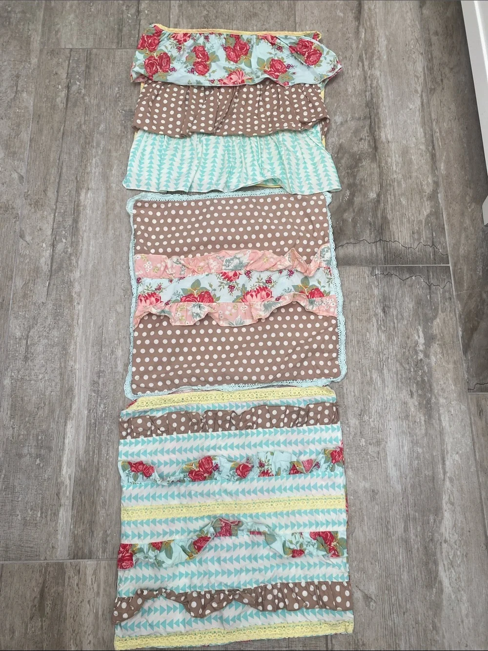 Matilda Jane Brown Polka Dot, Aqua, Pink Floral Layered Pillow Cover